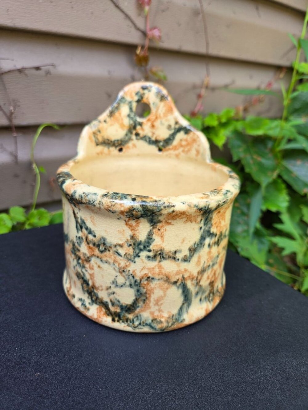 Antique Roseville Spongeware Wall-Mount Salt Rustic Farmhouse Decor 5" Tall **Ch
